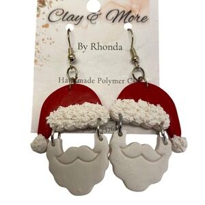 Handmade Polymer Clay Santa Claus Earrings Christmas Festive Dangle Women